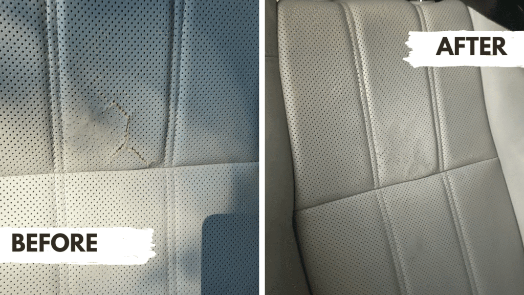 Light grey perforated leather car seat crack and tear repair Frisco