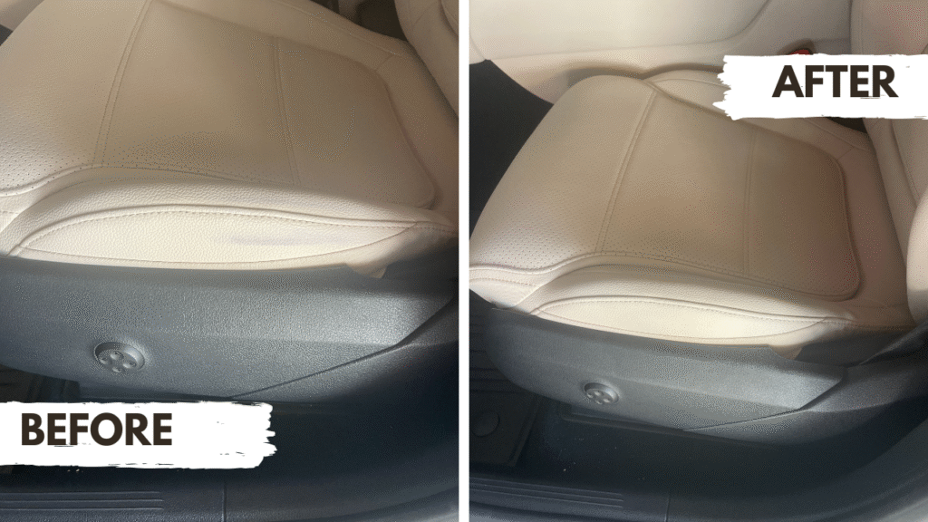 Car interior vinyl trim scuff repair and color matching beige seat