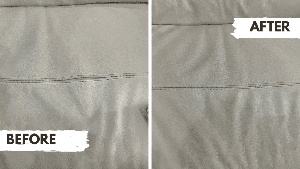 White leather couch split seam repair hand stitching restoration